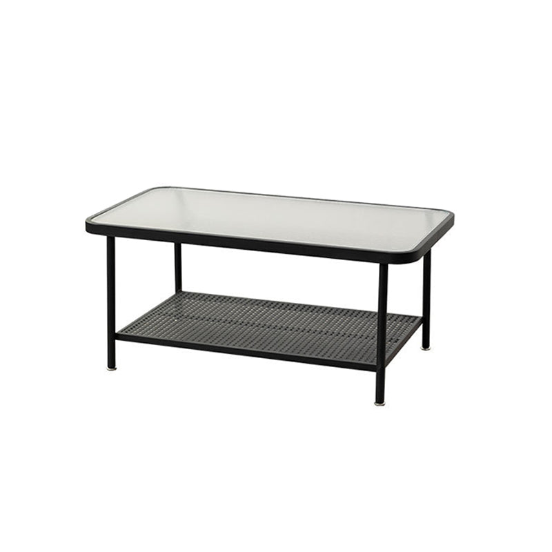 Glass Top Coffee Table 4 Legs Coffee Cocktail Table with Shelf