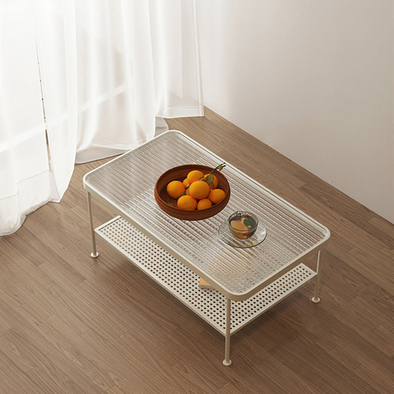 Glass Top Coffee Table 4 Legs Coffee Cocktail Table with Shelf