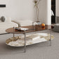 15.74" H Oval Glass Coffee Table Stainless Steel Sled Cocktail Table with Shelf