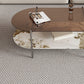 15.74" H Oval Glass Coffee Table Stainless Steel Sled Cocktail Table with Shelf
