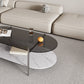 15.74" H Oval Glass Coffee Table Stainless Steel Sled Cocktail Table with Shelf