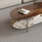15.74" H Oval Glass Coffee Table Stainless Steel Sled Cocktail Table with Shelf