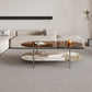 15.74" H Oval Glass Coffee Table Stainless Steel Sled Cocktail Table with Shelf