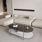 15.74" H Oval Glass Coffee Table Stainless Steel Sled Cocktail Table with Shelf