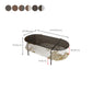 15.74" H Oval Glass Coffee Table Stainless Steel Sled Cocktail Table with Shelf