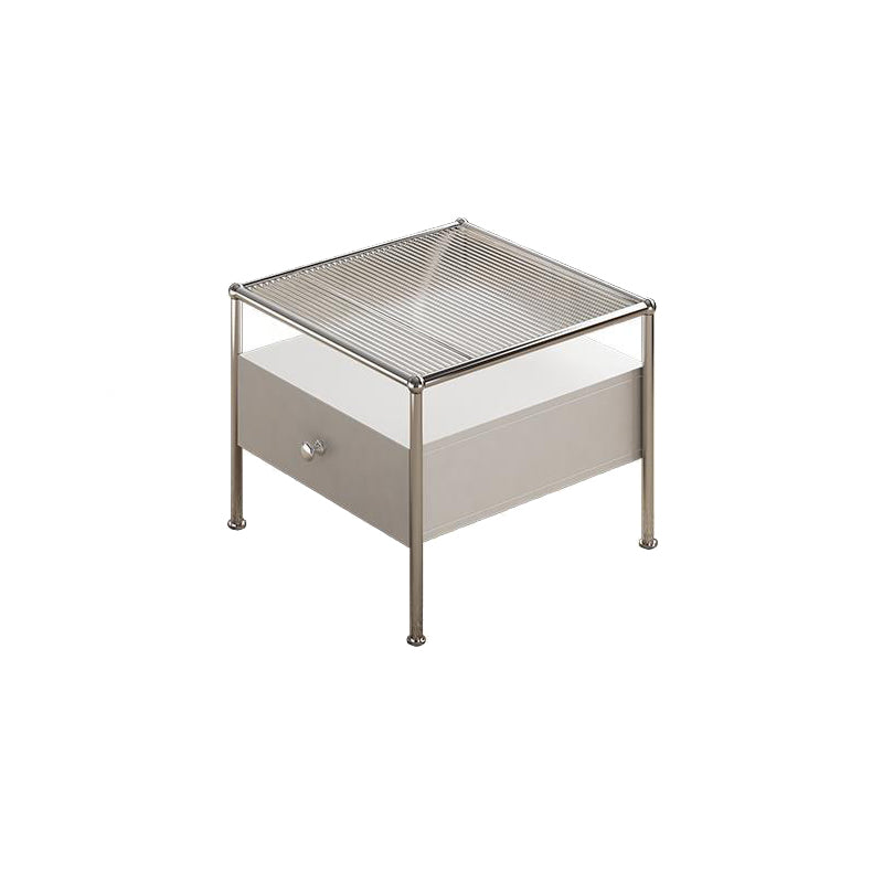 Modern 2 Nesting Glass Coffee Table Set Steel 4 Legs 1 - Drawer Cocktail Table 20"L x 20"W x 16"H Clear Clearhalo 'Coffee & Accent Tables' 'Coffee Tables' 'coffee_tables' 'furn' 'furn_coffee_tables' 'Furniture' 'Living Room Furniture' 6396831