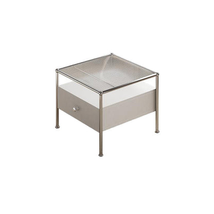 Modern 2 Nesting Glass Coffee Table Set Steel 4 Legs 1 - Drawer Cocktail Table 20"L x 20"W x 16"H Clear Clearhalo 'Coffee & Accent Tables' 'Coffee Tables' 'coffee_tables' 'furn' 'furn_coffee_tables' 'Furniture' 'Living Room Furniture' 6396831