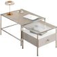 Modern 2 Nesting Glass Coffee Table Set Steel 4 Legs 1 - Drawer Cocktail Table Clearhalo 'Coffee & Accent Tables' 'Coffee Tables' 'coffee_tables' 'furn' 'furn_coffee_tables' 'Furniture' 'Living Room Furniture' 6396832