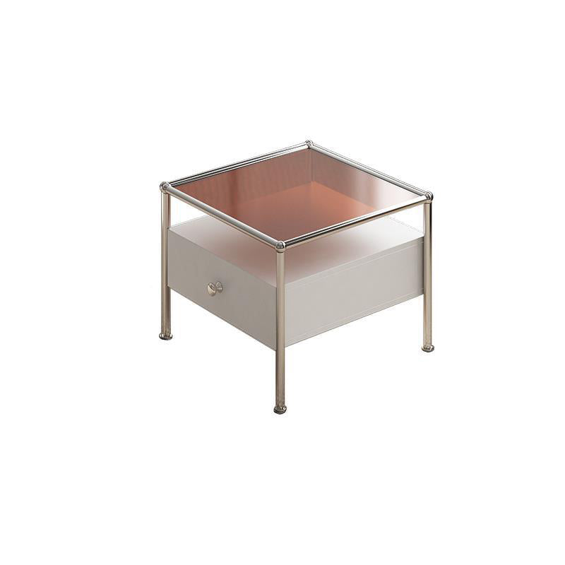 Modern 2 Nesting Glass Coffee Table Set Steel 4 Legs 1 - Drawer Cocktail Table 20"L x 20"W x 16"H Brown Clearhalo 'Coffee & Accent Tables' 'Coffee Tables' 'coffee_tables' 'furn' 'furn_coffee_tables' 'Furniture' 'Living Room Furniture' 6396833