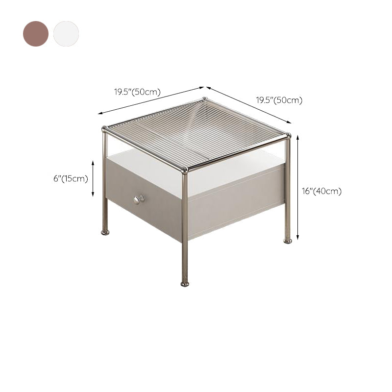 Modern 2 Nesting Glass Coffee Table Set Steel 4 Legs 1 - Drawer Cocktail Table Clearhalo 'Coffee & Accent Tables' 'Coffee Tables' 'coffee_tables' 'furn' 'furn_coffee_tables' 'Furniture' 'Living Room Furniture' 6396841