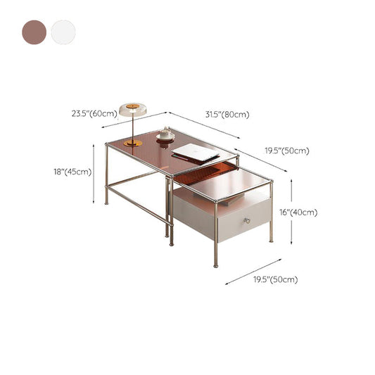 Modern 2 Nesting Glass Coffee Table Set Steel 4 Legs 1 - Drawer Cocktail Table Clearhalo 'Coffee & Accent Tables' 'Coffee Tables' 'coffee_tables' 'furn' 'furn_coffee_tables' 'Furniture' 'Living Room Furniture' 6396843