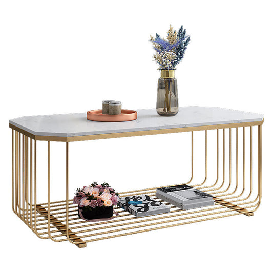 Gold Metal Frame Coffee Table Luxurious Cocktail Table with Shelf Clearhalo 'Coffee & Accent Tables' 'Coffee Tables' 'coffee_tables' 'furn' 'furn_coffee_tables' 'Furniture' 'Living Room Furniture' 6396848