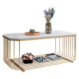 Gold Metal Frame Coffee Table Luxurious Cocktail Table with Shelf Clearhalo 'Coffee & Accent Tables' 'Coffee Tables' 'coffee_tables' 'furn' 'furn_coffee_tables' 'Furniture' 'Living Room Furniture' 6396848