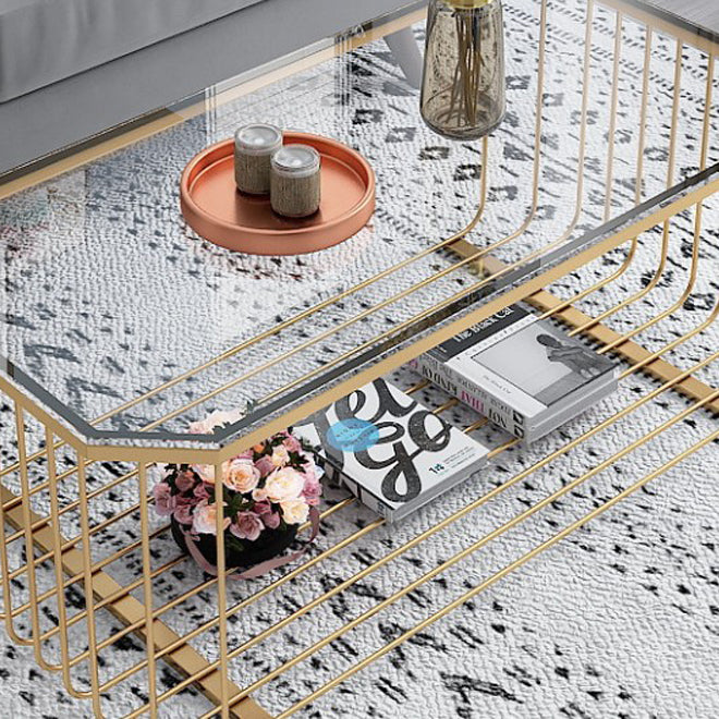 Gold Metal Frame Coffee Table Luxurious Cocktail Table with Shelf Clearhalo 'Coffee & Accent Tables' 'Coffee Tables' 'coffee_tables' 'furn' 'furn_coffee_tables' 'Furniture' 'Living Room Furniture' 6396849