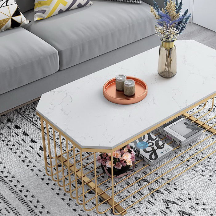Gold Metal Frame Coffee Table Luxurious Cocktail Table with Shelf Clearhalo 'Coffee & Accent Tables' 'Coffee Tables' 'coffee_tables' 'furn' 'furn_coffee_tables' 'Furniture' 'Living Room Furniture' 6396851