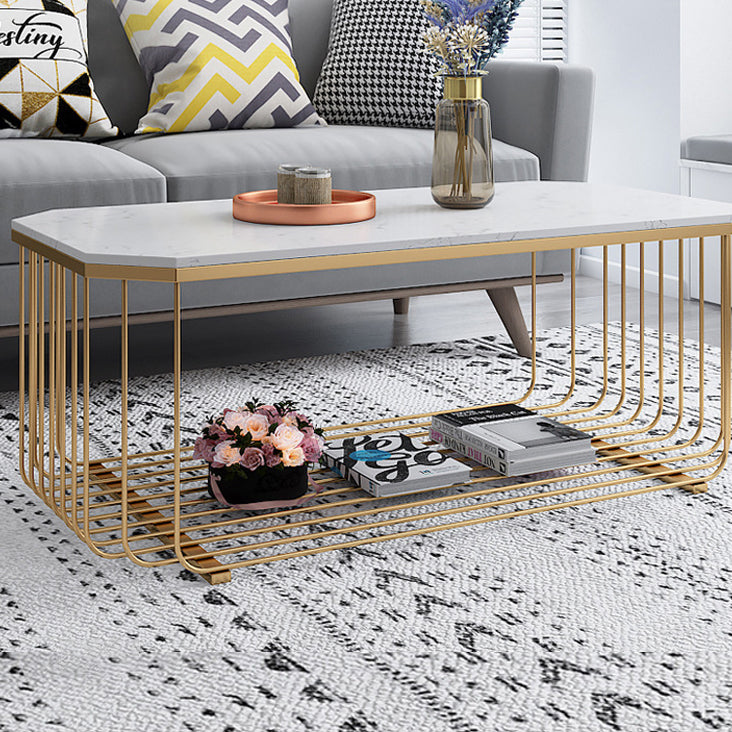 Gold Metal Frame Coffee Table Luxurious Cocktail Table with Shelf Clearhalo 'Coffee & Accent Tables' 'Coffee Tables' 'coffee_tables' 'furn' 'furn_coffee_tables' 'Furniture' 'Living Room Furniture' 6396856