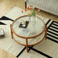 Round Glass/ Wood Top Coffee Table 4 Legs Cocktail Table with Shelf Clearhalo 'Coffee & Accent Tables' 'Coffee Tables' 'coffee_tables' 'furn' 'furn_coffee_tables' 'Furniture' 'Living Room Furniture' 6396881