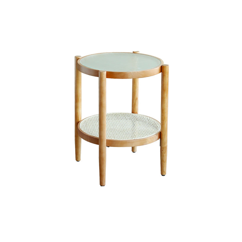 Round Glass/ Wood Top Coffee Table 4 Legs Cocktail Table with Shelf Clearhalo 'Coffee & Accent Tables' 'Coffee Tables' 'coffee_tables' 'furn' 'furn_coffee_tables' 'Furniture' 'Living Room Furniture' 6396884