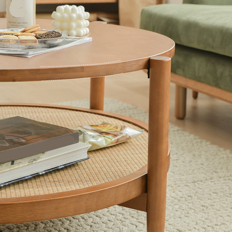 Round Glass/ Wood Top Coffee Table 4 Legs Cocktail Table with Shelf Clearhalo 'Coffee & Accent Tables' 'Coffee Tables' 'coffee_tables' 'furn' 'furn_coffee_tables' 'Furniture' 'Living Room Furniture' 6396888