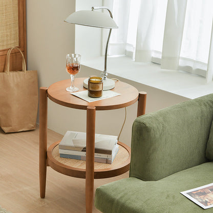 Round Glass/ Wood Top Coffee Table 4 Legs Cocktail Table with Shelf 18"L x 18"W x 24"H Wood Clearhalo 'Coffee & Accent Tables' 'Coffee Tables' 'coffee_tables' 'furn' 'furn_coffee_tables' 'Furniture' 'Living Room Furniture' 6396889