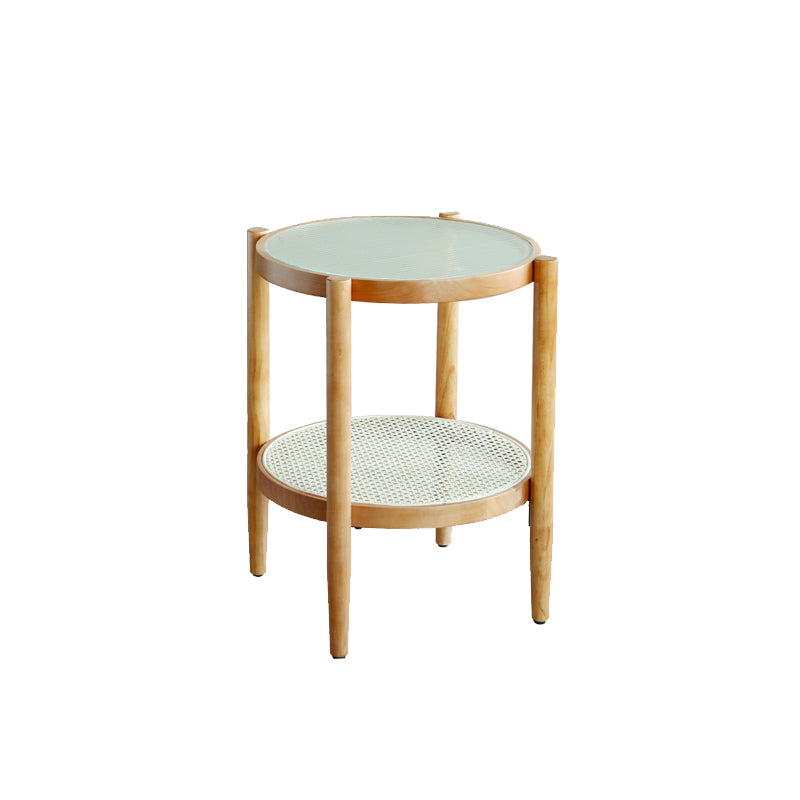 Round Glass/ Wood Top Coffee Table 4 Legs Cocktail Table with Shelf 18"L x 18"W x 24"H Glass Clearhalo 'Coffee & Accent Tables' 'Coffee Tables' 'coffee_tables' 'furn' 'furn_coffee_tables' 'Furniture' 'Living Room Furniture' 6396891