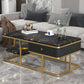 Glam Rectangle Cocktail Table with Marble Top and 1 Drawer and 1 Shelf Clearhalo 'Coffee & Accent Tables' 'Coffee Tables' 'coffee_tables' 'furn' 'furn_coffee_tables' 'Furniture' 'Living Room Furniture' 6396898