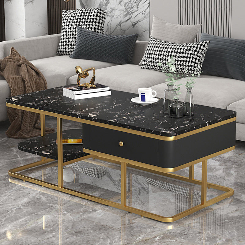 Glam Rectangle Cocktail Table with Marble Top and 1 Drawer and 1 Shelf Clearhalo 'Coffee & Accent Tables' 'Coffee Tables' 'coffee_tables' 'furn' 'furn_coffee_tables' 'Furniture' 'Living Room Furniture' 6396898