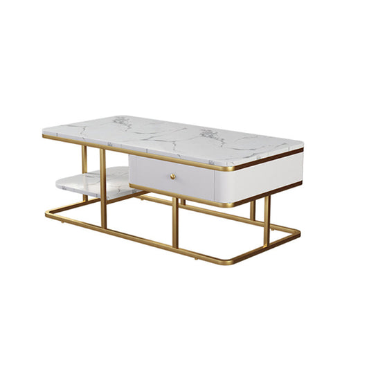 Tavolo da cocktail rettangolo glam con top in marmo e 1 cassetto e 1 scaffale