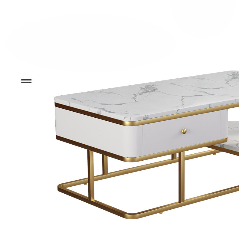 Glam Rectangle Cocktail Table with Marble Top and 1 Drawer and 1 Shelf Clearhalo 'Coffee & Accent Tables' 'Coffee Tables' 'coffee_tables' 'furn' 'furn_coffee_tables' 'Furniture' 'Living Room Furniture' 6396902