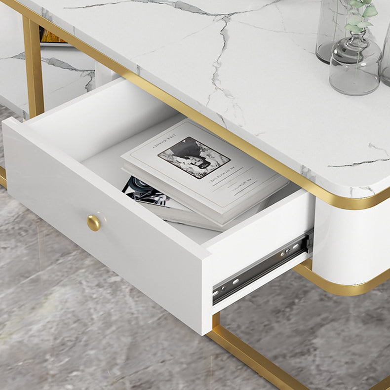Glam Rectangle Cocktail Table with Marble Top and 1 Drawer and 1 Shelf Clearhalo 'Coffee & Accent Tables' 'Coffee Tables' 'coffee_tables' 'furn' 'furn_coffee_tables' 'Furniture' 'Living Room Furniture' 6396903