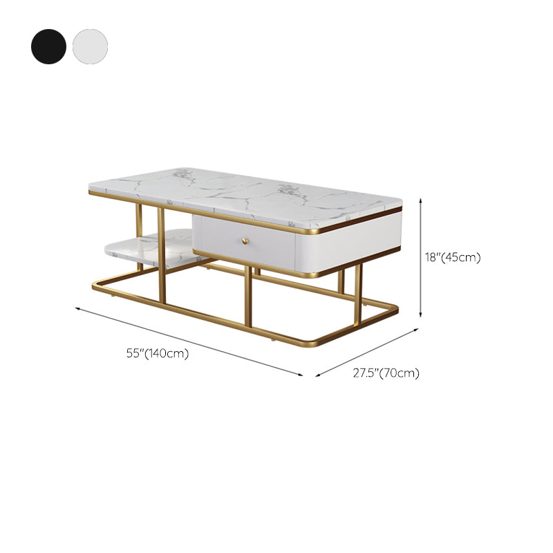 Glam Rectangle Cocktail Table with Marble Top and 1 Drawer and 1 Shelf Clearhalo 'Coffee & Accent Tables' 'Coffee Tables' 'coffee_tables' 'furn' 'furn_coffee_tables' 'Furniture' 'Living Room Furniture' 6396906