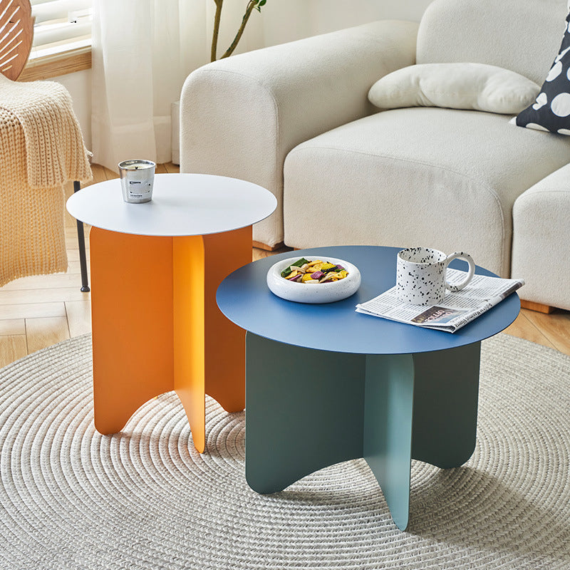 Mid-Century Modern Round Coffee Table with Iron Top and 4 Legs Clearhalo 'Coffee & Accent Tables' 'Coffee Tables' 'coffee_tables' 'furn' 'furn_coffee_tables' 'Furniture' 'Living Room Furniture' 6396921