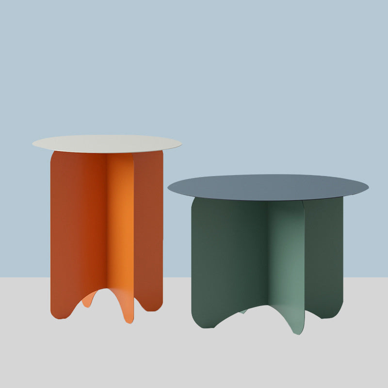 Mid-Century Modern Round Coffee Table with Iron Top and 4 Legs 22"L x 22"W x 15"H + 16"L x 16"W x 19"H Green Clearhalo 'Coffee & Accent Tables' 'Coffee Tables' 'coffee_tables' 'furn' 'furn_coffee_tables' 'Furniture' 'Living Room Furniture' 6396931