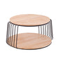 Round Solid Wood Coffee Table Drum Coffee Cocktail Table with Floor Shelf