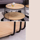 Round Solid Wood Coffee Table Drum Coffee Cocktail Table with Floor Shelf
