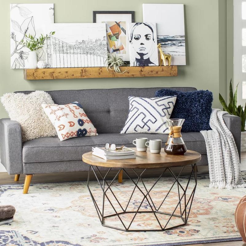 17.7" H Wood Round Top Coffee Table, Metal Frame Base Cocktail Table Clearhalo 'Coffee & Accent Tables' 'Coffee Tables' 'coffee_tables' 'furn' 'furn_coffee_tables' 'Furniture' 'Living Room Furniture' 6396970