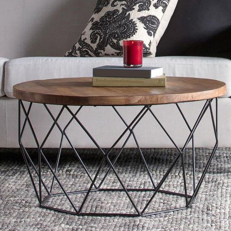 17.7" H Wood Round Top Coffee Table, Metal Frame Base Cocktail Table Clearhalo 'Coffee & Accent Tables' 'Coffee Tables' 'coffee_tables' 'furn' 'furn_coffee_tables' 'Furniture' 'Living Room Furniture' 6396972