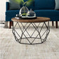 17.7" H Wood Round Top Coffee Table, Metal Frame Base Cocktail Table Clearhalo 'Coffee & Accent Tables' 'Coffee Tables' 'coffee_tables' 'furn' 'furn_coffee_tables' 'Furniture' 'Living Room Furniture' 6396979