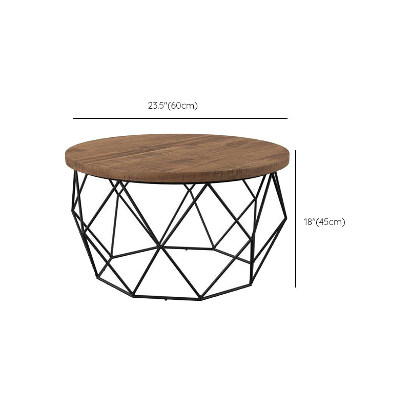 17.7" H Wood Round Top Coffee Table, Metal Frame Base Cocktail Table Clearhalo 'Coffee & Accent Tables' 'Coffee Tables' 'coffee_tables' 'furn' 'furn_coffee_tables' 'Furniture' 'Living Room Furniture' 6396984