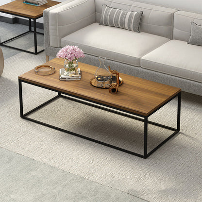 17.7" Tall Wooden Rectangle Top Coffee Table Iron Frame Base Cocktail Table Brown Clearhalo 'Coffee & Accent Tables' 'Coffee Tables' 'coffee_tables' 'furn' 'furn_coffee_tables' 'Furniture' 'Living Room Furniture' 6397005