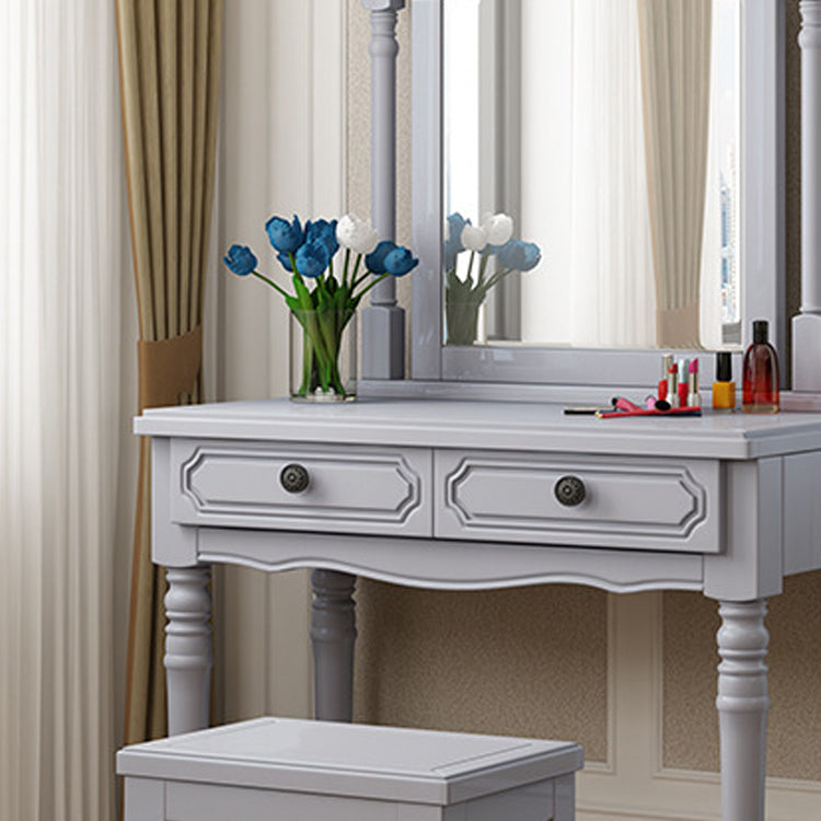 Tradizionale comò con set di vanità a specchio con 2 cassetti e sgabelli