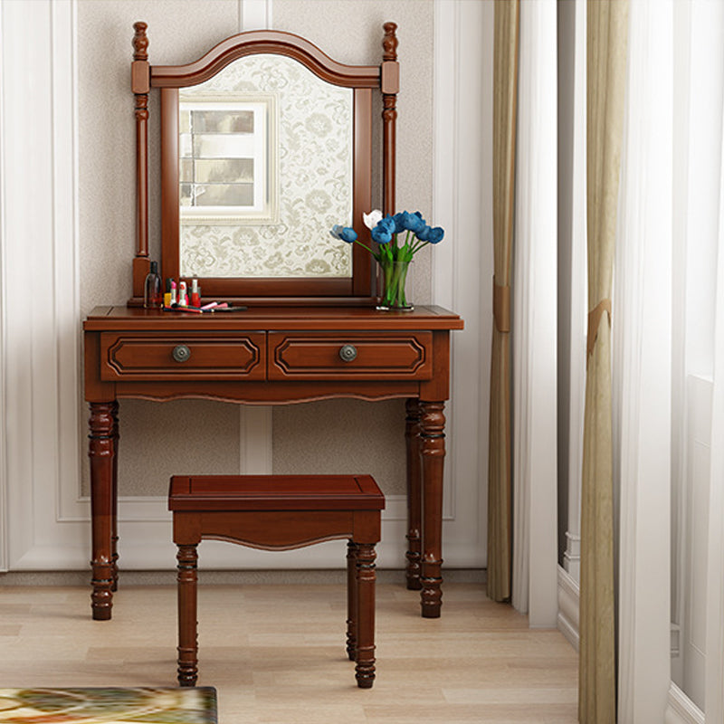 Tradizionale comò con set di vanità a specchio con 2 cassetti e sgabelli