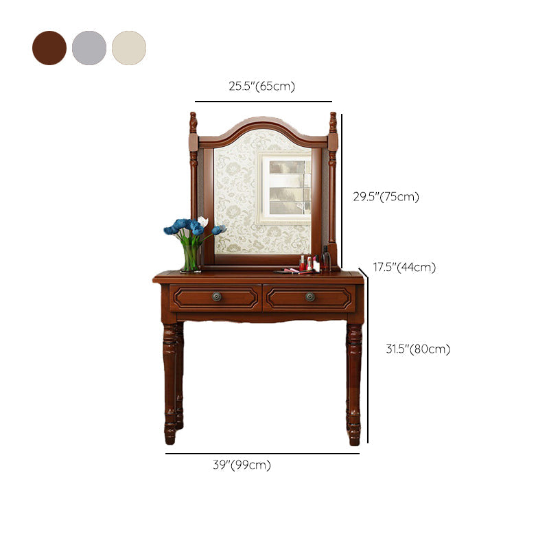 Tradizionale comò con set di vanità a specchio con 2 cassetti e sgabelli