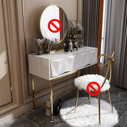 Glam Wood Vanity Table in White 31.5" H Dressing Table with Mirror and Stool