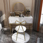 Glam Wood Vanity Table in White 31.5" H Dressing Table with Mirror and Stool