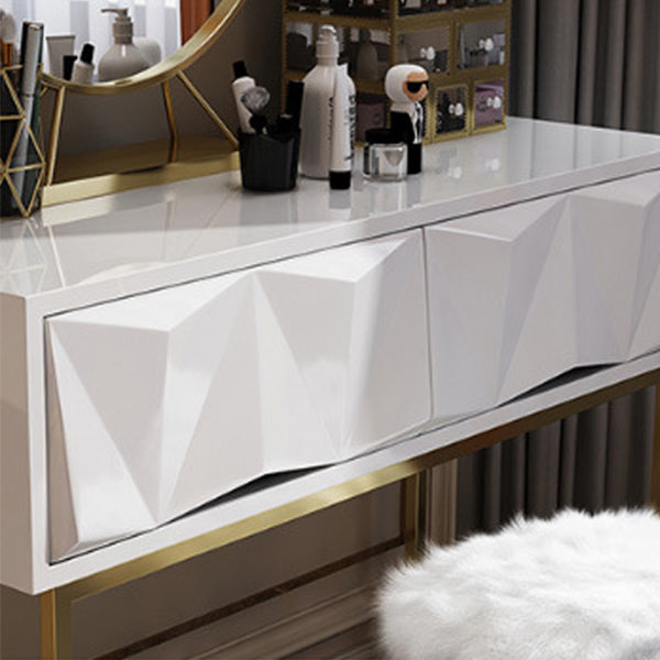 Glam Wood Vanity Table in White 31.5" H Dressing Table with Mirror and Stool