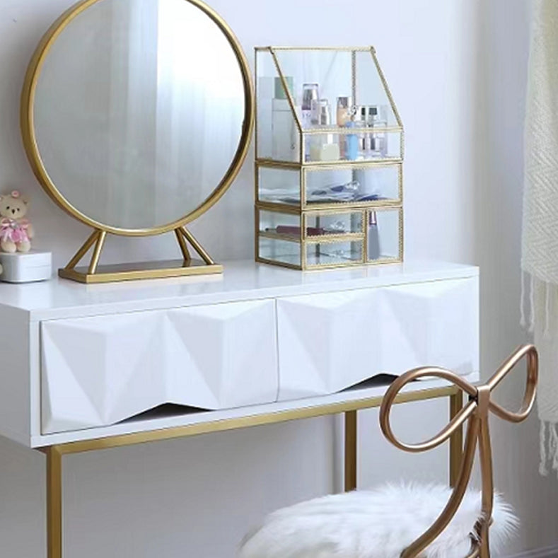 Glam Wood Vanity Table in White 31.5" H Dressing Table with Mirror and Stool