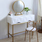 Glam Wood Vanity Table in White 31.5" H Dressing Table with Mirror and Stool