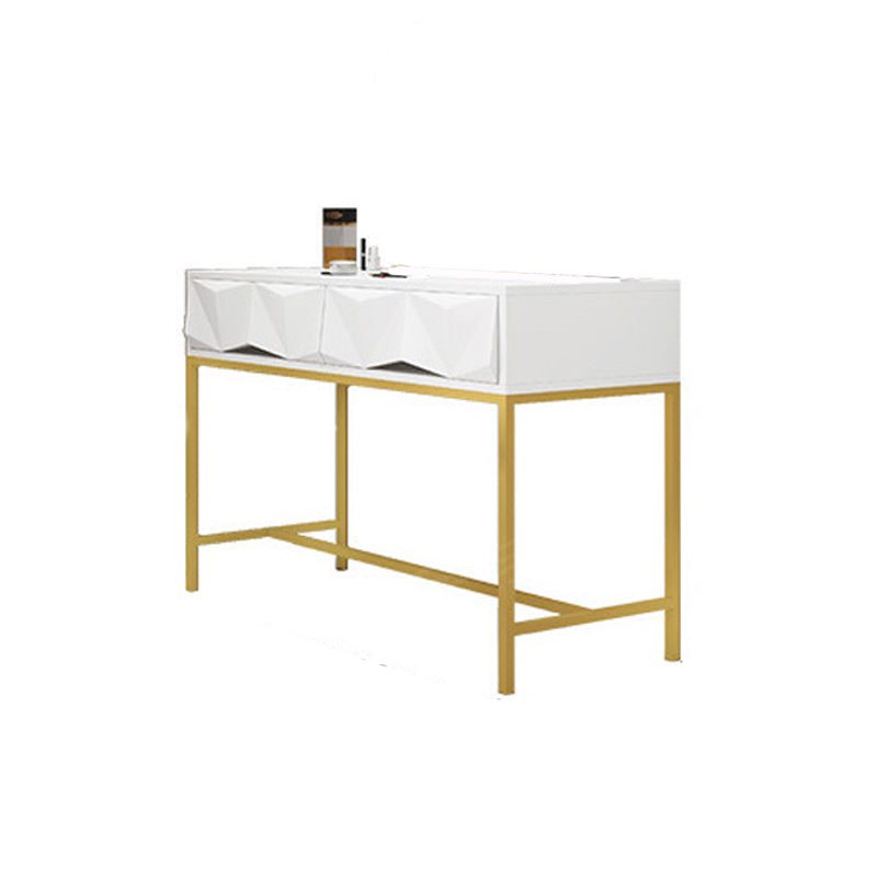 Glam Wood Vanity Table in White 31.5" H Dressing Table with Mirror and Stool