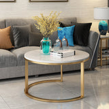 Glam Round Nesting Coffee Table with Marble Top and Metal Base